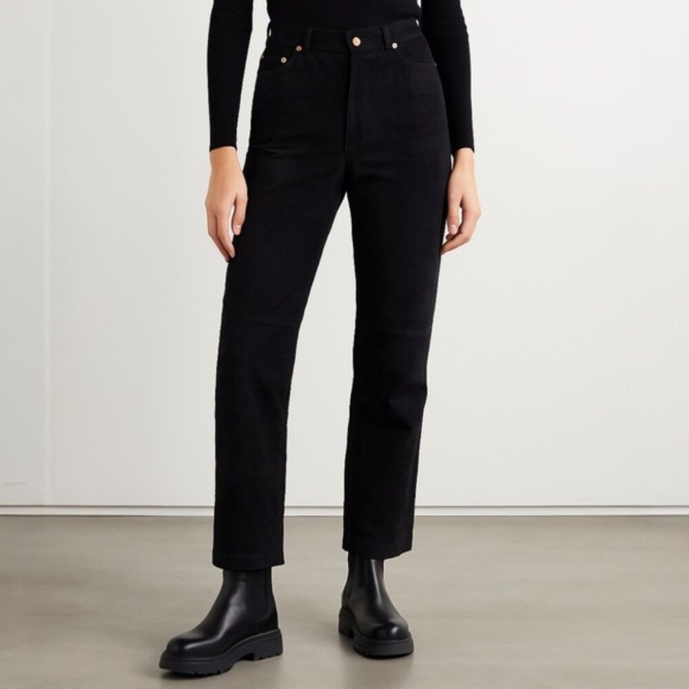 Vintage 90s Colebrook & Co Black Suede Pants Straight Leg 5-Pocket Jeans Size 4